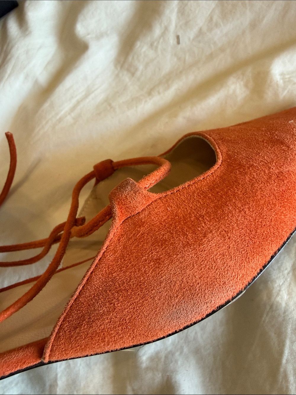 MARINA RINALDI LIGNANO FLAT Suede Pointed Lace-Up Flats NWB- 9 (39) burn orange - Picture 11 of 14